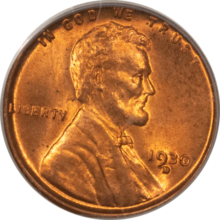 Lincoln Cents (Wheat) 1930-D LINCOLN CENT – PCGS MS-65 RD, OLD GREEN HOLDER, PREMIUM QUALITY & FIERY!