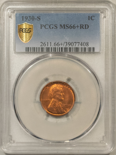 Lincoln Cents (Wheat) 1930-S LINCOLN CENT – PCGS MS-66+ RD, SUPER PREMIUM QUALITY!