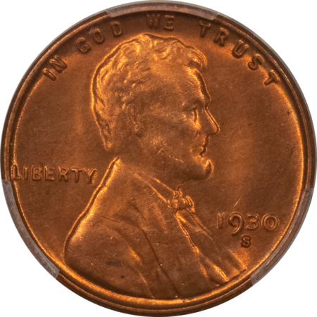 Lincoln Cents (Wheat) 1930-S LINCOLN CENT – PCGS MS-66+ RD, SUPER PREMIUM QUALITY!