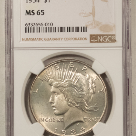 Dollars 1934 $1 PEACE DOLLAR – NGC MS-65, PREMIUM QUALITY!
