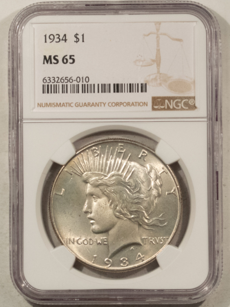 Dollars 1934 $1 PEACE DOLLAR – NGC MS-65, PREMIUM QUALITY!