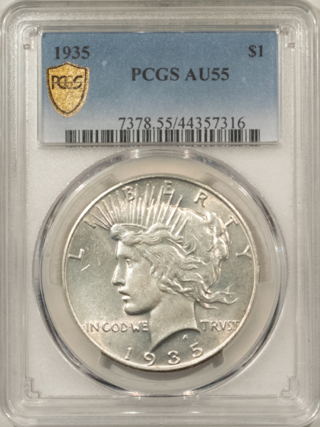 Dollars 1935 $1 PEACE DOLLAR – PCGS AU-55, WHITE!