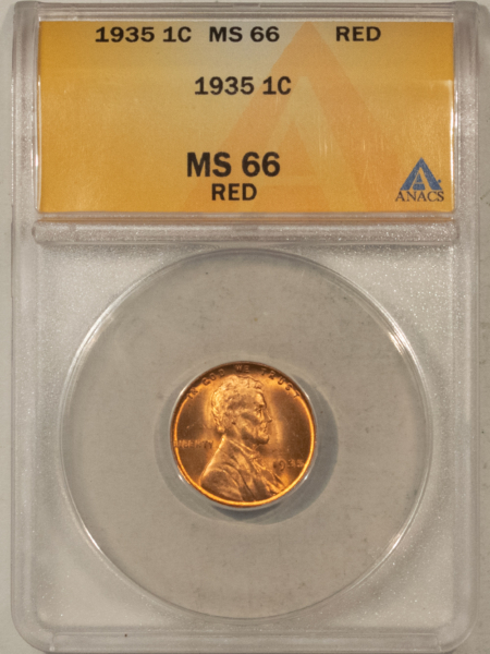 Lincoln Cents (Wheat) 1935 LINCOLN CENT – ANACS MS-66 RD