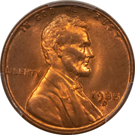 Lincoln Cents (Wheat) 1935-D LINCOLN CENT – PCGS MS-67 RD, REALLY TOUGH! PREMIUM QUALITY!