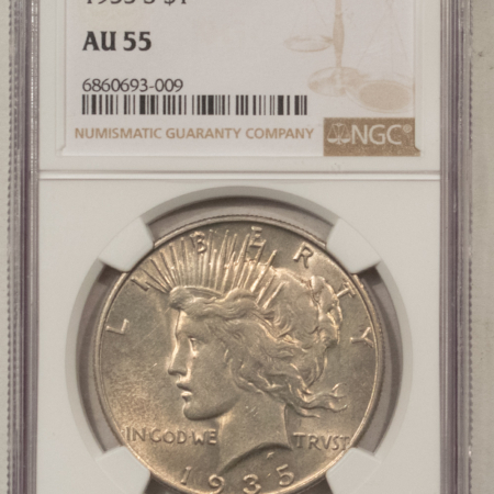 Dollars 1935-S $1 PEACE DOLLAR – NGC AU-55, NICE ORIGINAL!