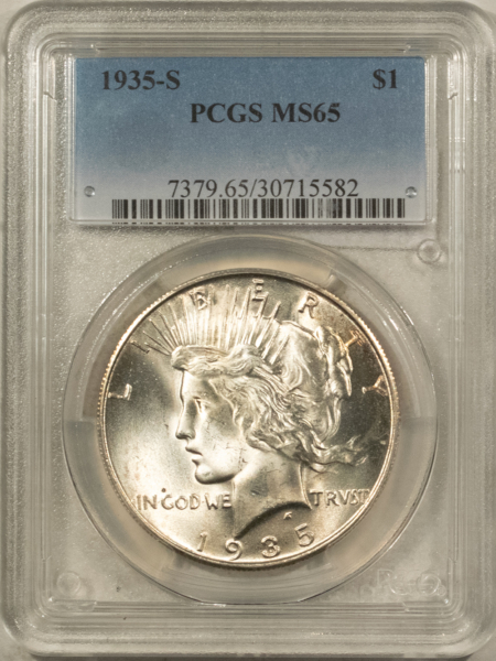 Dollars 1935-S PEACE $1, PCGS MS-65; A BLAZING WHITE GEM HEADLIGHT; GREAT STRIKE!
