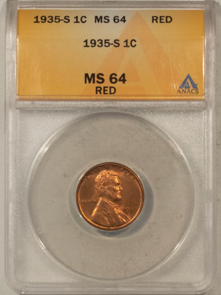 Lincoln Cents (Wheat) 1935-S LINCOLN CENT – ANACS MS-64 RD