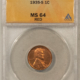 Lincoln Cents (Wheat) 1935-D LINCOLN CENT – ANACS MS-65 RD