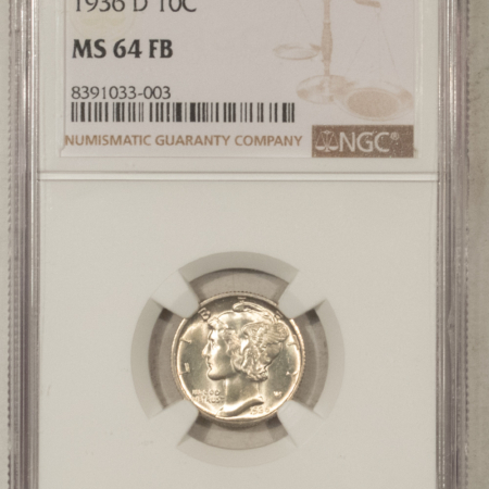 Dimes 1936-D MERCURY DIME – NGC MS-64 FB, FRESH WHITE