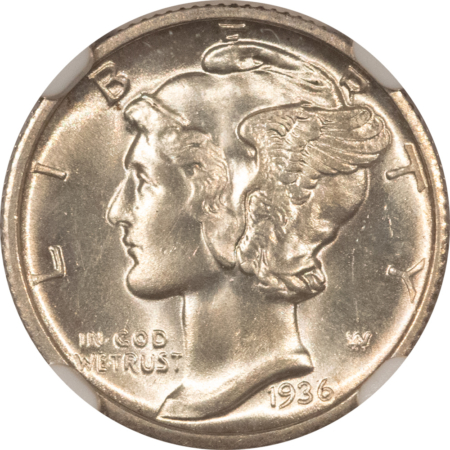 Dimes 1936-D MERCURY DIME – NGC MS-64 FB, FRESH WHITE