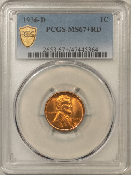 Lincoln Cents (Wheat) 1936-D LINCOLN CENT – PCGS MS-67+ RD, REALLY SUPERB! SO TOUGH!