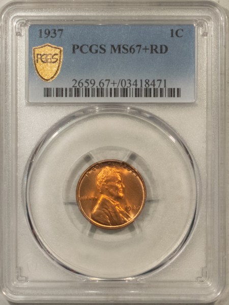 Lincoln Cents (Wheat) 1937 LINCOLN CENT – PGS MS-67+ RD, GORGEOUS LUSTER & PREMIUM QUALITY!