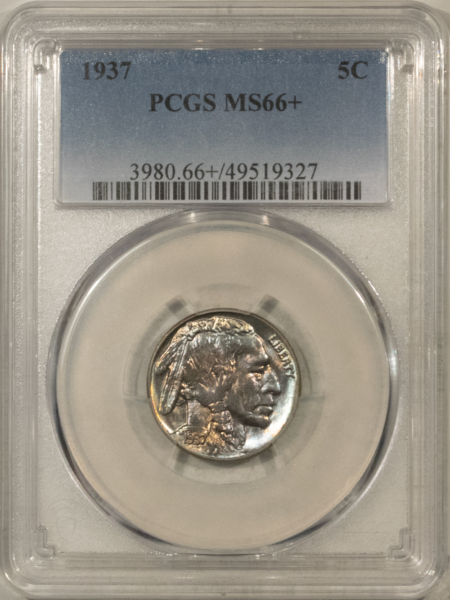 Buffalo Nickels 1937 BUFFALO NICKEL – PCGS MS-66+, STUNNING COLOR! PREMIUM QUALITY++!