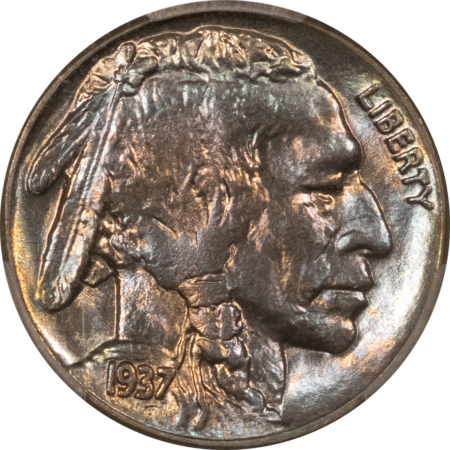 Buffalo Nickels 1937 BUFFALO NICKEL – PCGS MS-66+, STUNNING COLOR! PREMIUM QUALITY++!