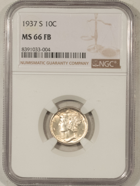 Dimes 1937-S MERCURY DIME – NGC MS-66 FB, FRESH & PQ!