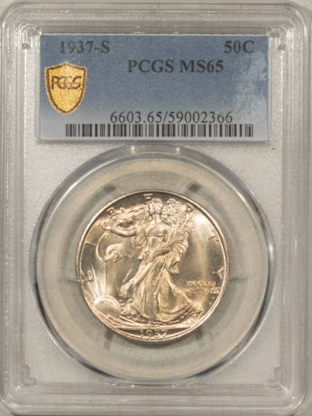 Half Dollars 1937-S WALKING LIBERTY HALF DOLLAR – PCGS MS-65, PREMIUM QUALITY!