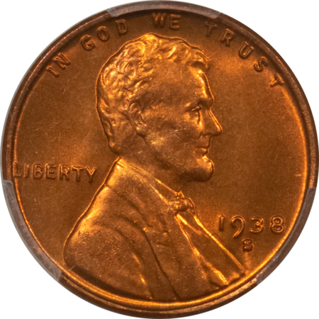Lincoln Cents (Wheat) 1938-S LINCOLN CENT – PCGS MS-67+RD, PREMIUM QUALITY!