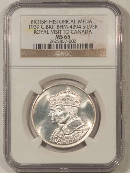 Exonumia 1939 GREAT BRITAIN BRITISH HISTORICAL MEDAL ROYAL VISIT BHM4394 SILVER NGC MS-65