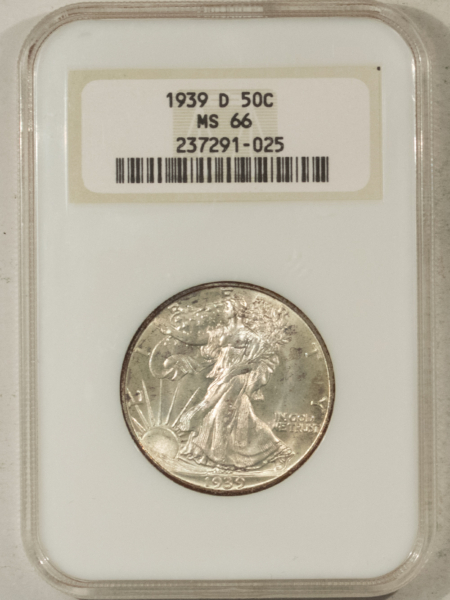 Half Dollars 1939-D WALKING LIBERTY HALF DOLLAR NGC MS-66, SUPER FRESH PREMIUM QUALITY FATTY!