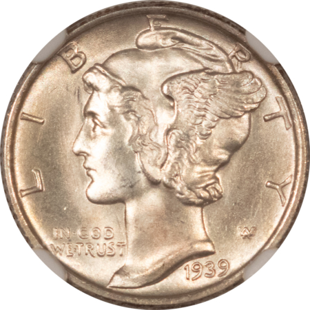 Dimes 1939-S MERCURY DIME – NGC MS-66, NEARLY FULL BANDS, TOUGH!