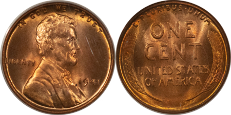 Lincoln Cents (Wheat) 1940, 1941, 1942-D LINCOLN CENTS, LOT OF 3 – ANACS MS-64 RD, MS-65 RB, MS-64 RD