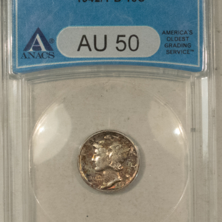 Dimes 1942/1-D MERCURY DIME – ANACS AU-50, KEY-DATE! PRETTY!