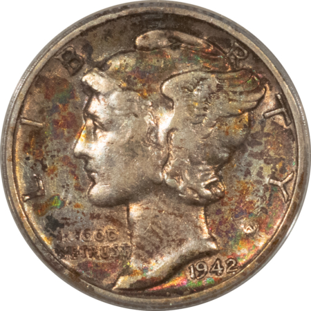 Dimes 1942/1-D MERCURY DIME – ANACS AU-50, KEY-DATE! PRETTY!