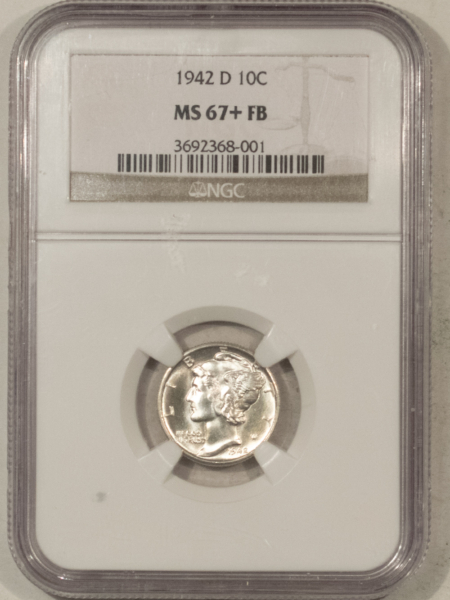 Dimes 1942-D MERCURY DIME – NGC MS-67+ FB, BLAZING WHITE HEADLIGHT!