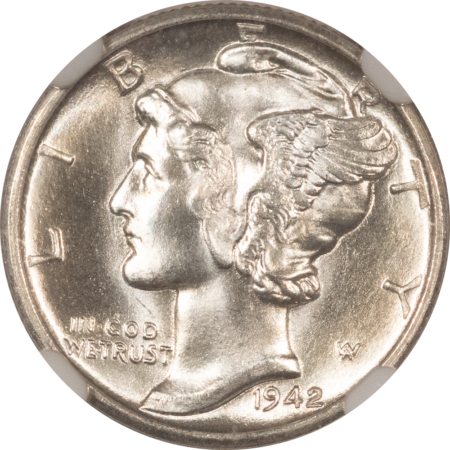 Dimes 1942-D MERCURY DIME – NGC MS-67+ FB, BLAZING WHITE HEADLIGHT!