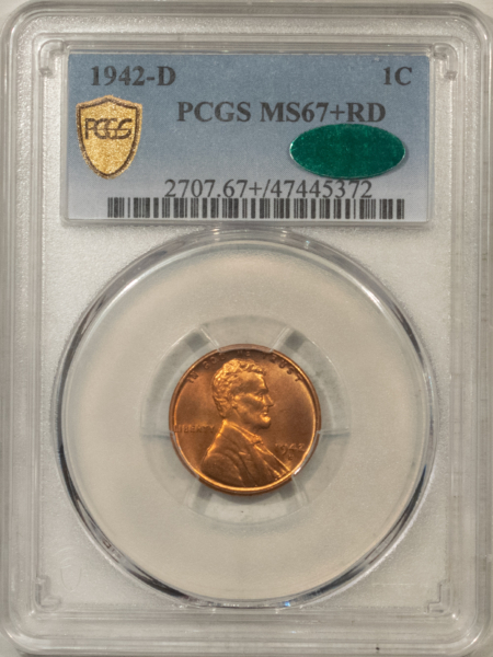 CAC Approved Coins 1942-D LINCOLN CENT – PCGS MS-67+ RD, CAC APPROVED! PERFECT! WHAT A COIN!!