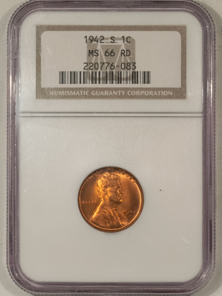 Lincoln Cents (Wheat) 1942-S LINCOLN CENT – NGC MS-66 RD ATTRACTIVE