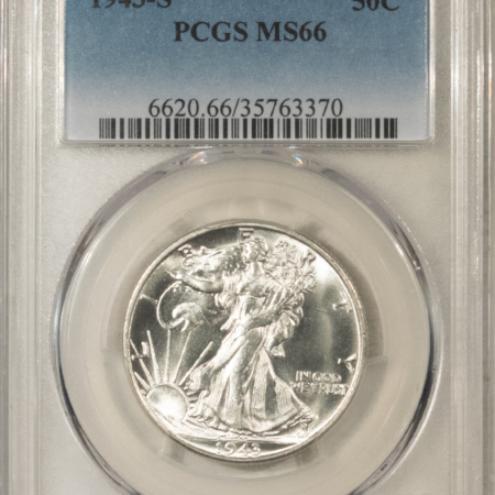 Half Dollars 1943-S LIBERTY WALKING HALF DOLLAR – PCGS MS-66, HEADLIGHT! PREMIUM QUALITY!