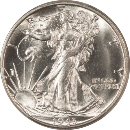 Half Dollars 1943-S LIBERTY WALKING HALF DOLLAR – PCGS MS-66, HEADLIGHT! PREMIUM QUALITY!