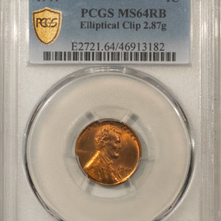 Lincoln Cents (Wheat) 1944 LINCOLN CENT MINT ERROR – PCGS MS-64 RB, ELLIPTICAL CLIP 2.87G