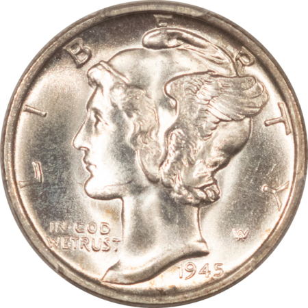 Dimes 1945-S MERCURY DIME, MICRO S – PCGS MS-65 FB, PREMIUM QUALITY BLAZER! LOOKS 66!