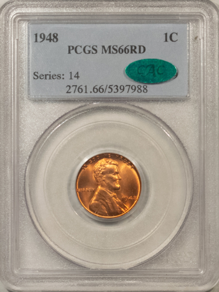 CAC Approved Coins 1948 LINCOLN CENT – PCGS MS-66 RD, 66+ QUALITY! SUPERB, PREMIUM QUALITY & CAC!