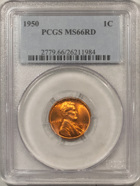 Lincoln Cents (Wheat) 1950 LINCOLN CENT – PCGS MS-66 RD, TOUGH & PREMIUM QUALITY!