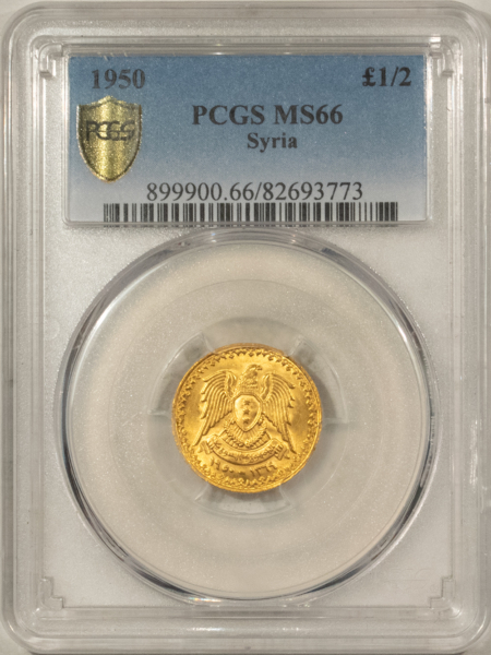 New Certified Coins 1950 AH1369 SYRIA GOLD HALF POUND .0978 AGW, KM-84 PCGS MS-66 SCARCE 1 YEAR TYPE