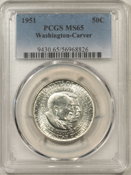 Early Commems 1951 WASHINGTON-CARVER COMMEMORATIVE HALF DOLLAR – PCGS MS-65, WHITE GEM!