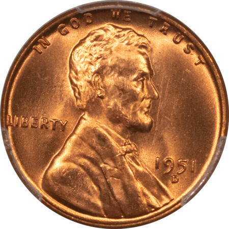 Lincoln Cents (Wheat) 1951-D LINCOLN CENT – PCGS MS-67 RD, SUPERB, LOOKS BETTER!