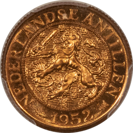 New Certified Coins 1952 PROOF NETHERLANDS-ANTILLES 1 CENT – PCGS PR-66 RD CAM, MINTAGE 100! KM-1