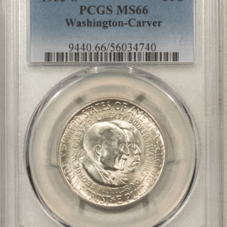 Early Commems 1953-S WASHINGTON-CARVER COMMEMORATIVE HALF DOLLAR PCGS MS-66 BLAZING WHITE, PQ!