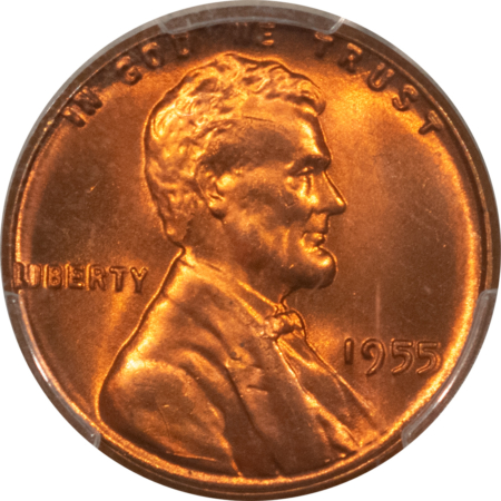 Lincoln Cents (Wheat) 1955 LINCOLN CENT – PCGS MS-67 RD, VERY TOUGH COIN!