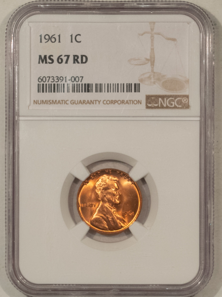 Lincoln Cents (Memorial) 1961 LINCOLN CENT – NGC MS-67 RD, RED SUPERB GEM & SUPRISINGLY TOUGH!