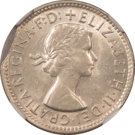 New Certified Coins 1961 AUSTRALIA SILVER 1 SHILLING MINT ERROR, CURVED CLIP (5.48G) – NGC MS-62