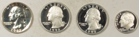 Dimes 1996-S ROOSEVELT 10C & 1962 1992-S 93-S WASHINGTON 25C 4 COINS, GEM SILVER PROOF