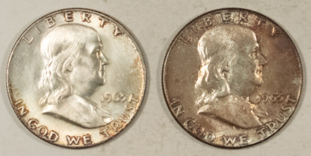 Franklin Halves 1963 1963-D FRANKLIN HALF DOLLARS, LOT OF 2 – ORIGINAL! UNCIRCULATED!