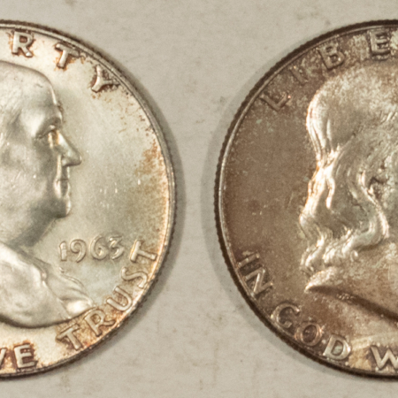 Franklin Halves 1963 1963-D FRANKLIN HALF DOLLARS, LOT OF 2 – ORIGINAL! UNCIRCULATED!