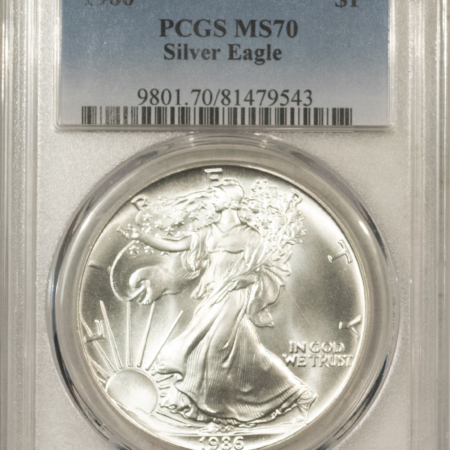 American Silver Eagles 1986 $1 1 OZ AMERICAN SILVER EAGLE – PCGS MS-70, WHITE & PRISTINE, PERFECT!