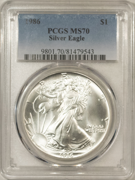 American Silver Eagles 1986 $1 1 OZ AMERICAN SILVER EAGLE – PCGS MS-70, WHITE & PRISTINE, PERFECT!